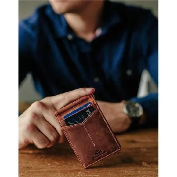 RFID Blocking Wallet Slim Bifold - Leather Minimalist Front Pocket Wallet, Men - Picture 2 of 6